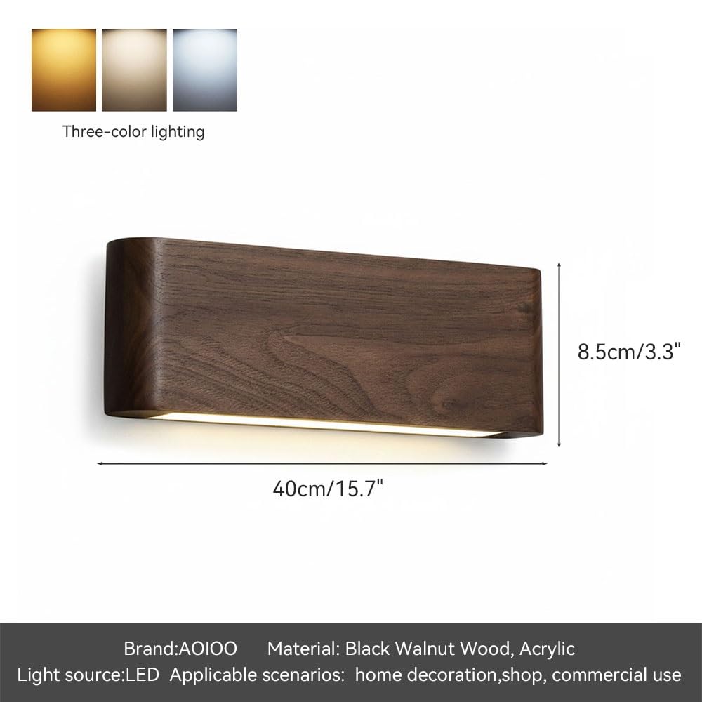 Applique Murale linéaire en Bois de Noyer Noir avec éclairage LED Ascendant/Descendant, Abat-Jour en Acrylique, veilleuse pour Chambre, Salon, Couloir ou escalier (40 cm/15,7 Pouce