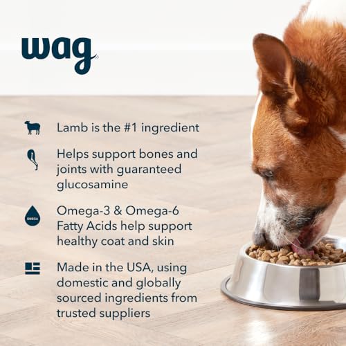 Image of Amazon Brand - Wag Adult Premium Nutrition Dry Dog Food, Supports Stomach and Skin Health, Lamb and Brown Rice, 30 lb Bag