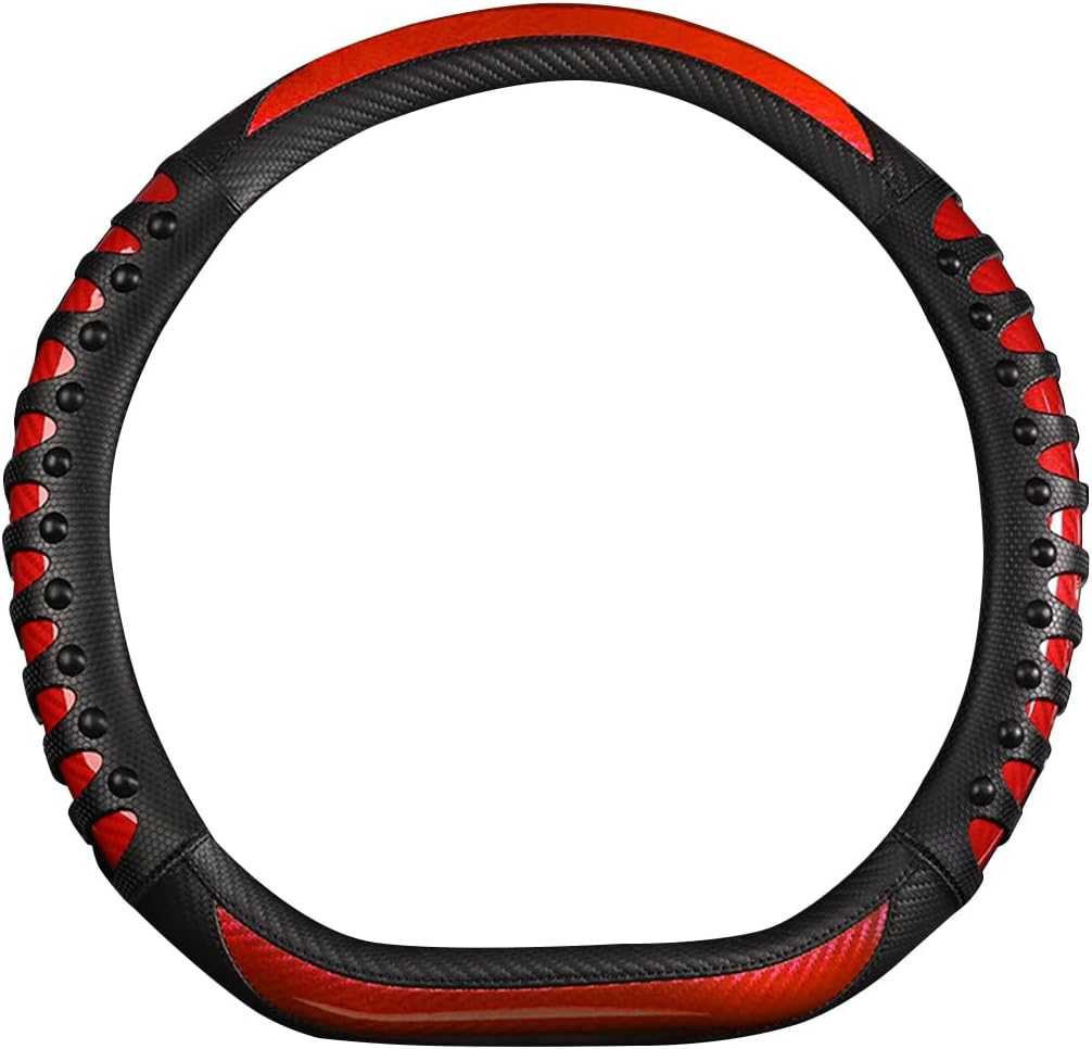 Cobear Microfiber Leather & Carbon Fiber Steering Wheel Cover, 3D Auto Steering Wheel Covers Accessories for Men Women, 14 1/2 inch to 15 inch, Black, O-Type