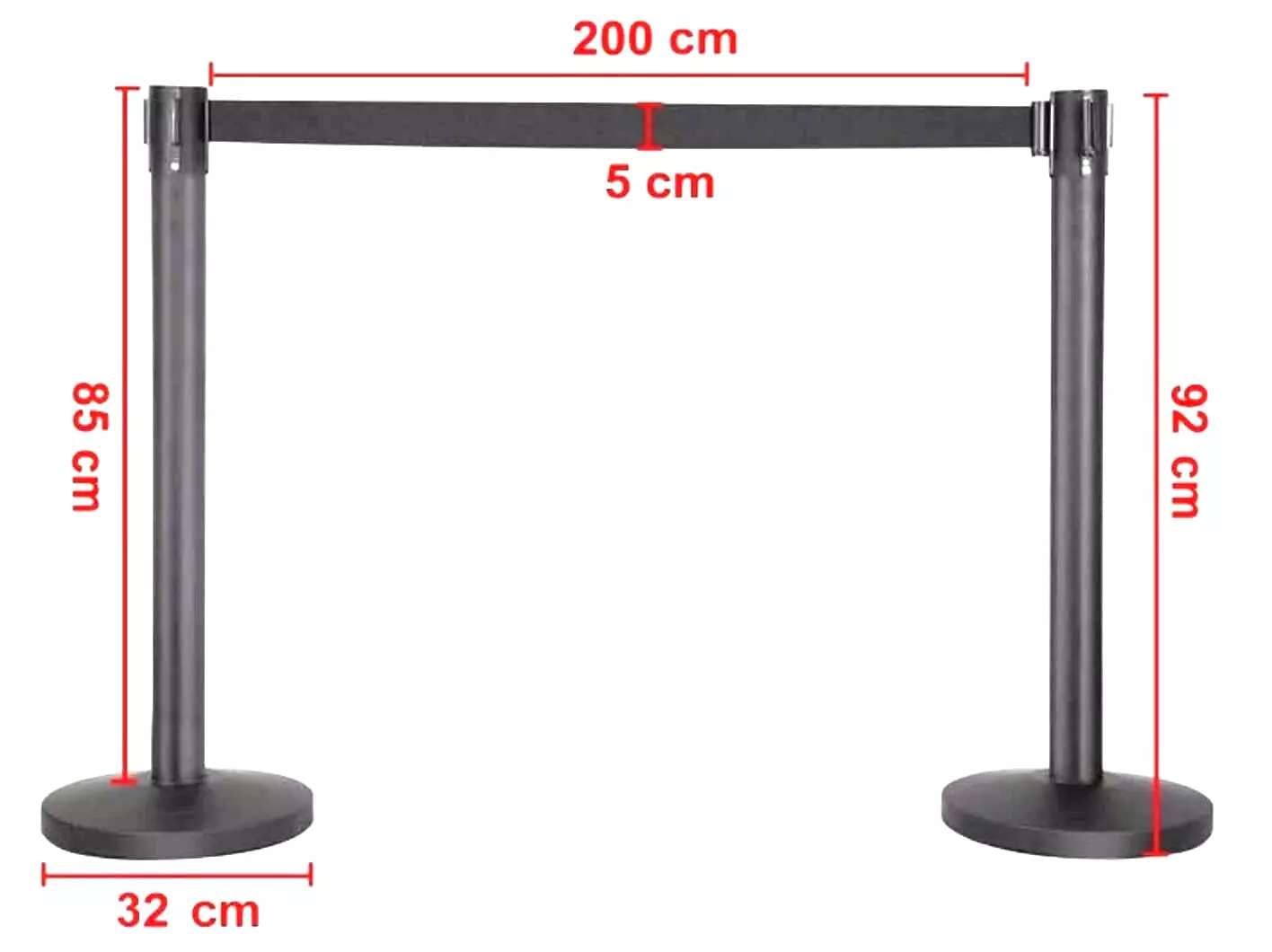 6 Stück TEGO PRO Absperrständer mit je 2 m x 48 mm einziehbarem Gurtband schwarz, Personenleitsystem Absperrband, Abgrenzungspfosten, Absperrpfosten für Flughäfen, Ausstellungen/Messen, Hotel usw.