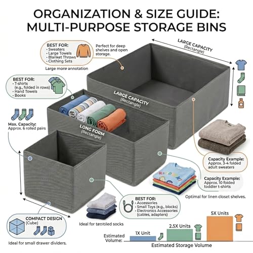 Image of Foldable Non-Woven Fabric Cube Storage Box Drawer Organizer (Pack of 3) | Collapsible Wardrobe Storage Bins for Clothes, Toys, Books & Shelves | Durable Closet Organizer Basket