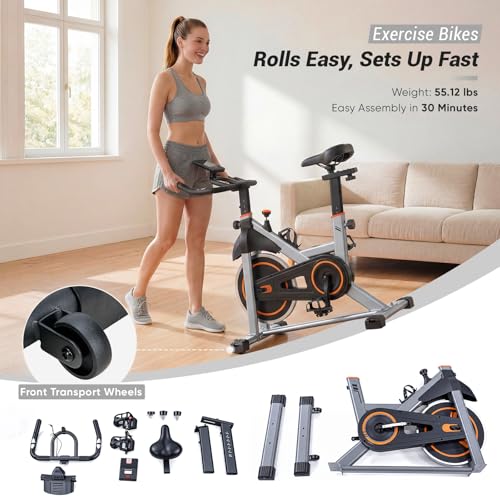 Image of OLIXIS Exercise Bike with APP Control, Brake Pad Stationary Bikes with Quiet Magnetic Resistance, Indoor Cycling Spin Workout Bike with 300.0 lbs Weight Capacity,Orange /Red /Blue