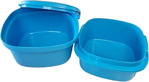 Miniatura 2 de Tupperware Multi servidor - Vaporizador para microondas, olla vegetariana de 3 piezas, color azul, 3 cuartos de galón.