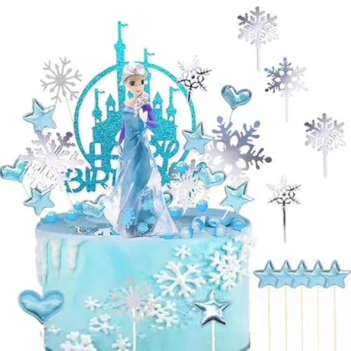 Frozen Decorazione della Torta, 26 PCS Decorazioni Torta Frozen, Principessa Congelata Cake Topper, Decorazioni per Torte a Fiocco di Neve, Cake Topper del Partito Frozen, per Festa di Compleanno