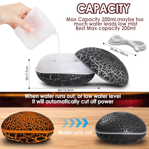 Hianjoo Difusor de Aromas Humidificador 200ml, Aroma Diffuser con Patrón de Grietas de Llama Pequeño Ultrasónico de Aromaterapia 7 Colores Románticos para Yoga Salon SPA Vivir Dormir Bañarse Hotel - imagen 7