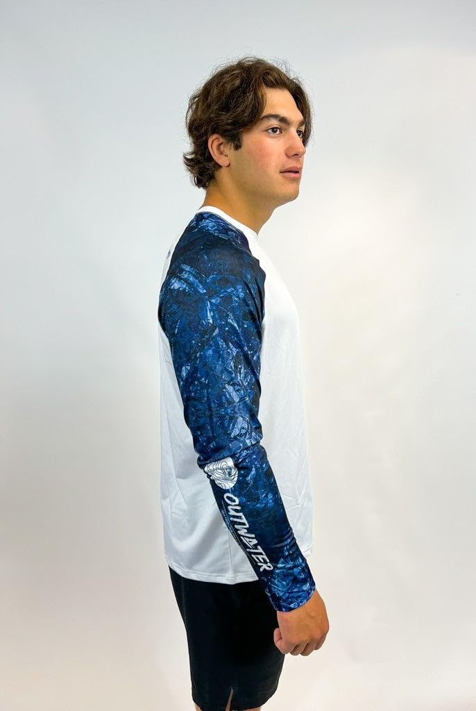 OUTWATER Camp One Dark Blue – Maglietta da pesca da uomo protezione solare UV a maniche lunghe UPF50+ | Pesca, Barca, Outdoor