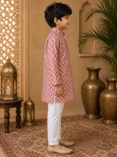 Image of superminis Baby Boys Cotton Golden Embroidery Printed Full Sleeves Kurta with Pyjama Ethnic Wear Set (18-24 Months, Maroon)
