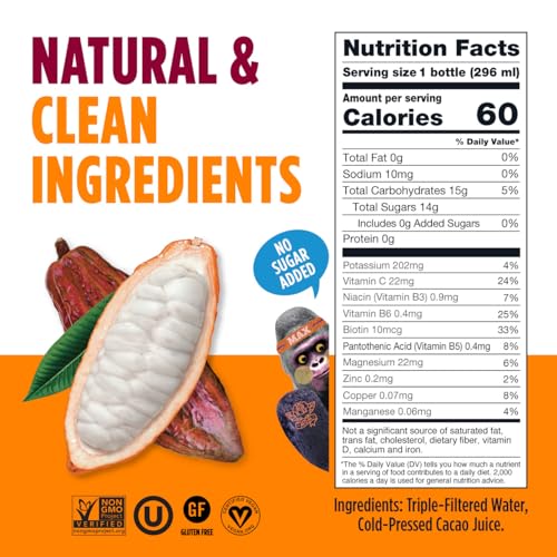 Image of Blue Stripes Cacao Water - Hydration Drink with Natural Electrolytes & Antioxidants | Cold Pressed Juice and Water with No Sugar Added | Plant Based, Non GMO | Cacao Fruit 10 Fl Oz (12 Pack)