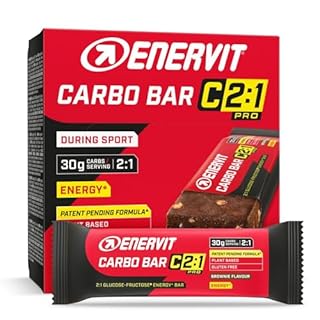 Enervit, Carbo Bar C2:1PRO Brownie, Barrette Energetiche, 30g di Carboidrati, Gusto Cioccolato, Per Attività di Endurance, +50% di Carboidrati Assorbiti, Senza Glutine, VeganOk, 12 Barrette da 45g