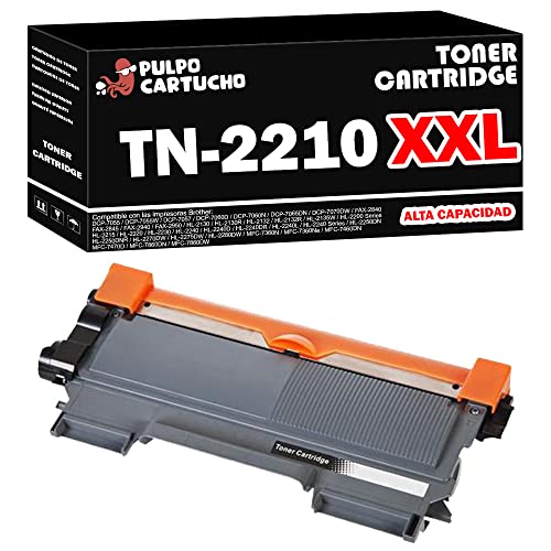Pulpo Cartucho   Toner Genérico TN2210 XXL (Alta Capacidad) Negro Compatible con Brother TN 2210   para DCP 7055 7055W 7060 7060D 7065DN / HL 2130 2135W 2240D 2250DN 2270DW / MFC 7360N 7460DN 7860DW