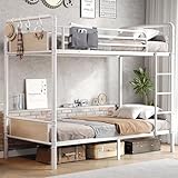 Jocoevol Metal Bunk Bed Twin Over Twin, Industrial Bunkbeds Heavy Duty Bed with Safety Guard Rails and Space-Saving Design, Steel Bed for School, Bedroom (White)