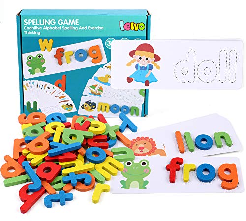Lewo Tarjetas Flash del Alfabeto Ver Ortografía Aprendiendo Juguetes Juego de Rompecabezas de Letras a Juego Juguetes Educativos Preescolares con 28 Tarjetas y 52 Letras para Niños de 3 4 5 6 Años