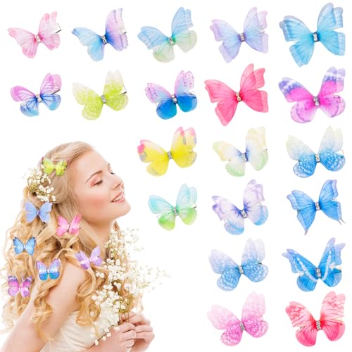 20 Stück Schmetterling Haarspange, Schmetterling Glitzer Haarspange Snap Haarklammer 3D Haar Accessoire für Mädchen Damen Kinder