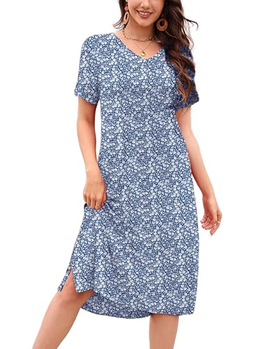 Women Summer Dress V Neck Loose Knee Length Soft Casual Daily Wear 62B S