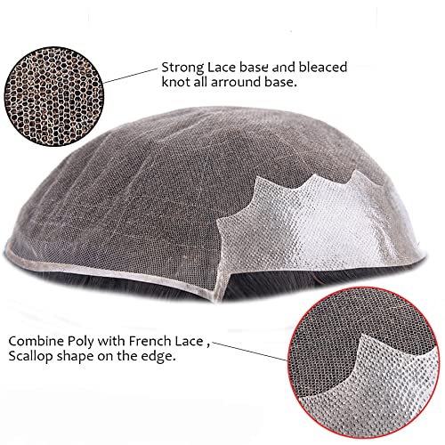 Miniatura 5 de Amiable Cabello humano virgen europeo tipo tupé para hombres, 8 x 10 pulgadas, base de encaje francés suave con 2 pulgadas de poliuretano en la