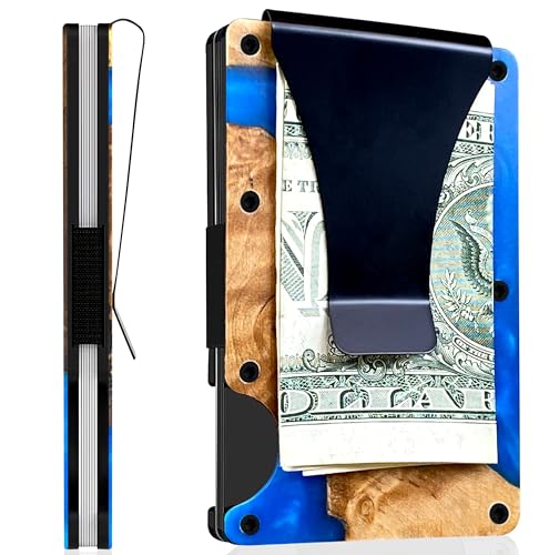 Resin Wood Pattern Aluminum Wallet for Men & Women, Slim, Minimalistic & Seamless Blocks RFID Scanners with a Money Clip Card Holder Wallet Clip Blue2