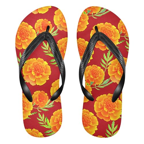 Leaves Orange Flower Flip Flops for Beach Thong Sandals Anti-slip Lightweight Shower Shoes for Summer Outdoor Travel
