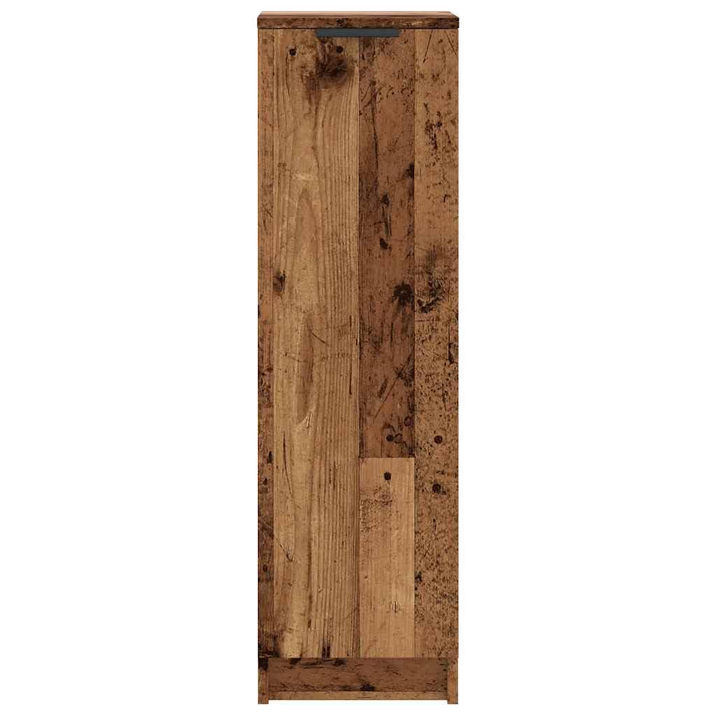 Szafka na buty o wyglądzie starego drewna, materiał drewnopochodny, 29,5 x 35 x 100,5 cm, z drzwiami i półką, wąski stojak na buty z przegródkami, do korytarza, przedpokoju, garderoby