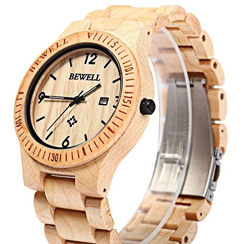BEWELL Men Luxury Natural Wood Watch Auto Date Maple Wooden Watches Bamboo Wristwatch - Image 4