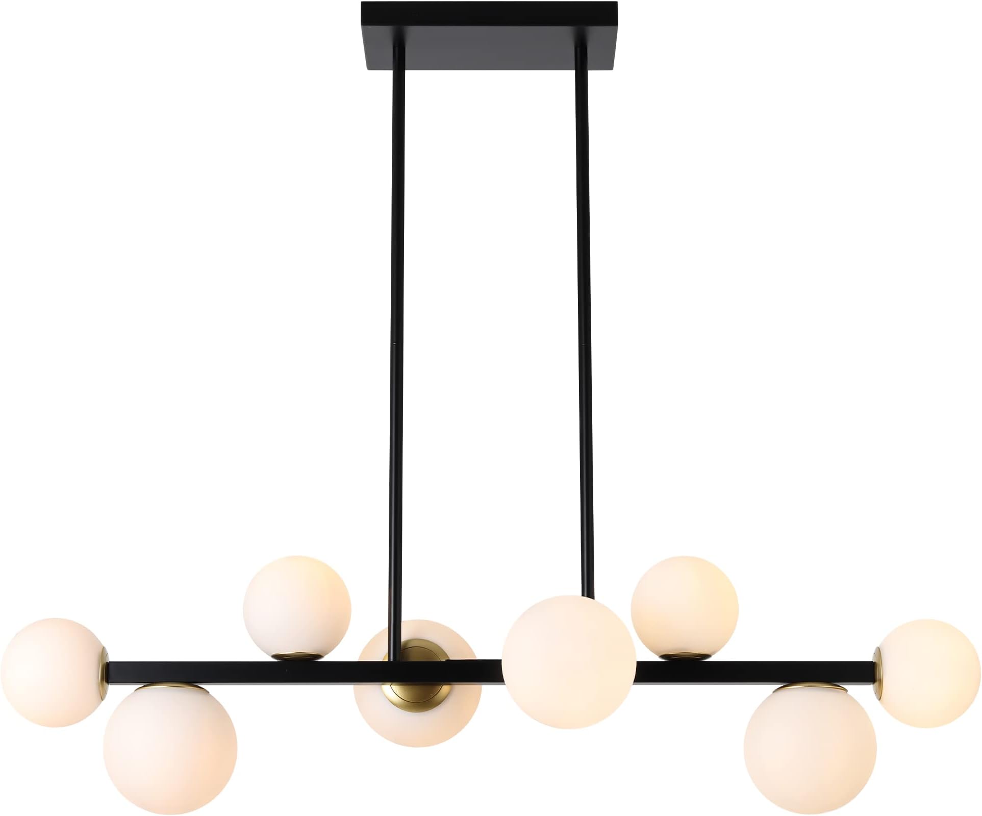 Jonsi Dining Room Light Fixture Over Table, Mid Century Chandeliers, Modern 8 Lights Globe Glass Linear Chandelier Adjustable Ceiling Hanging for Living Dining Room Kitchen Island, Black and Gold