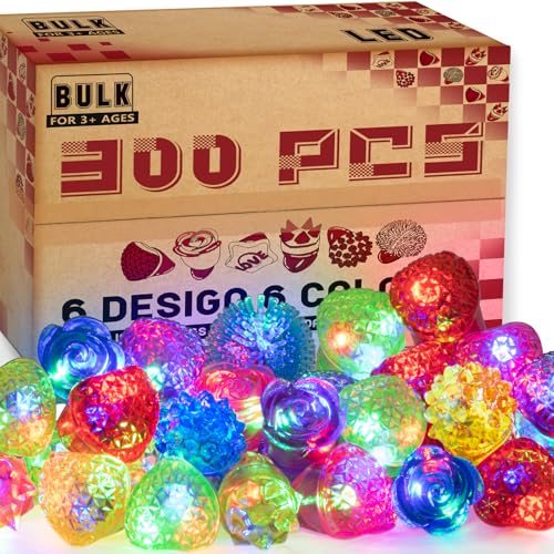 300pcs Glow in the Dark Rings Bulk Pack(6 color), Light