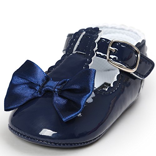 Infant Girls Soft Sole Bowknot Princess Wedding Dress Mary Jane 𝗙lats Newborn Light Baby Sneaker Shoes (Navy, 11)3