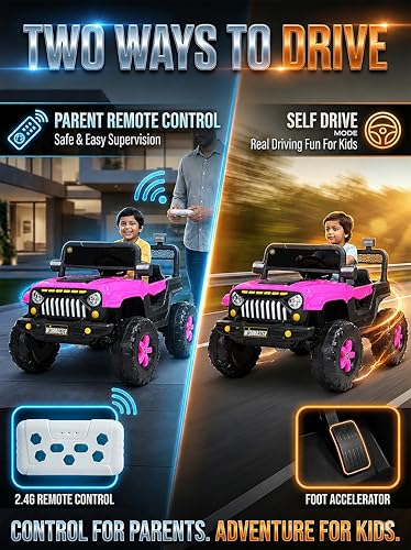 Image of Wishmaster Electric Ride-On Car for Kids - Big Wheels, Single Seat, Music & LED Lights | Off-Road Adventure Jeep| Kids Driving EV Cars | 6 Month Warranty | Baby Cars
