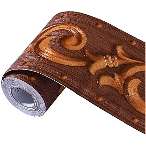 Teemall Lris Pattern Brown Self Adhesive 3D Waterproof Wall Border Decor Removable Kitchen Bathroom Tiles Stciker 4.2x196.8 inch Cover