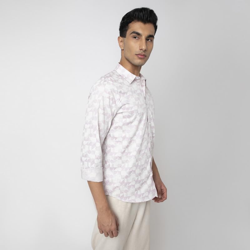 Image of MARK & ALBERT Men's Printed Full Sleeves Regular Fit Shirt Blue | 100% Cotton Stretchable Fabric