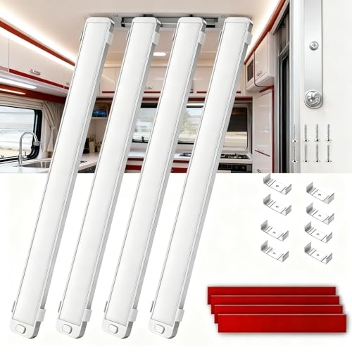 Barre Lumineuse LED intérieure 12V,228 LEDs chacune,Bande Lumineuse LED 12 Volts avec Interrupteur Marche/Arrêt,lumière Blanche 6000K pour éclairage intérieur Camping-Car,Motorhome,Fourgon.(4PCS)