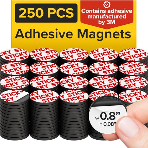 Image of Peel-&-Stick Flexible Adhesive Magnets - 250 pcs (0.8 inchx0.08 inch) Magnetic Dots for Office Supplies, Whiteboard, Crafts, Fridge, & School Projects
