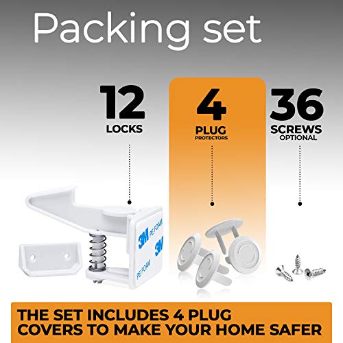 Child Proof Locks for Cabinet Doors (12 PACK +GIFT) Invisible Child Cabinet Locks - Baby Locks for Cabinets and Drawers - Baby Cabinet Safety Latches - Child Locks for Kitchen Cabinets - Baby Proofing