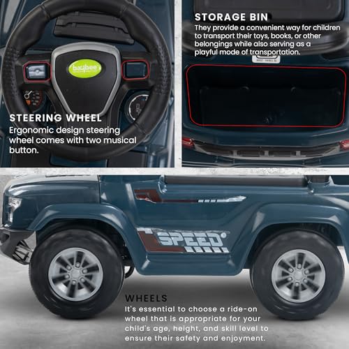 BAYBEE Baby Ride On Car for Kids, Push Jeep with Music & LED Light | Toddlers Ride On Car with Backrest & Storage Basket, Kids Car to Drive 1 to 4 Years Old Boys & Girls (Roady Dark Blue) 4 51Tks AqcVL