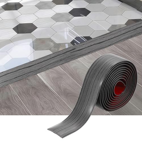 sourcing map Tira de transición de suelo, 6.5 pies x 1.57 x 0.15 pulgadas, tiras autoadhesivas para cubierta de suelo, borde laminado con grano de madera para transición de alfombras, gris oscuro