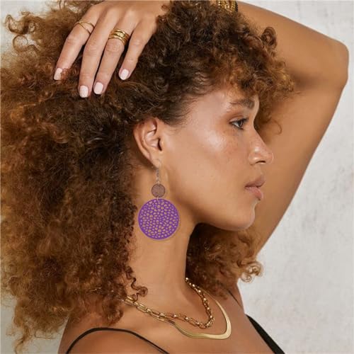 MALOYANVE Boho Wooden Earrings for Women Bohemian African Round Geometric Wood Earrings Vintage Hollow Out Circle Earrings Handmade Lightweight Dangle Drop Statement Wooden Earrings Jewelry Gifts2