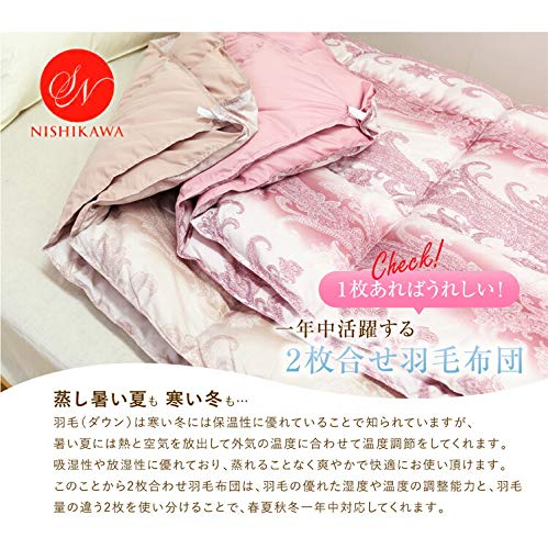 新品未使用品 ホワイトダック昭和西川謹製羽毛肌掛けふとん ダウン85%２枚セット Amazon｜昭和西川 2枚合わせ羽毛掛けふとん ホワイトダックダウン85