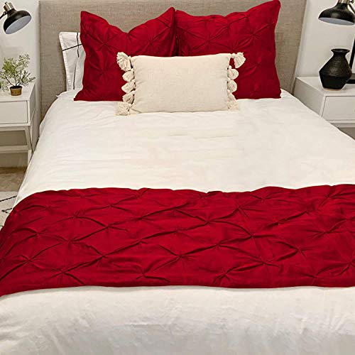Kbc Linen Bed Runner 100% Cotton 800 Thread Count Pinch Pleated Bed Runner Solid, Easy Care Decorative Bed Scarf, 1 Piece Pinch Pleated Bed Runner, California King Size (108"X20") Red #TOP12