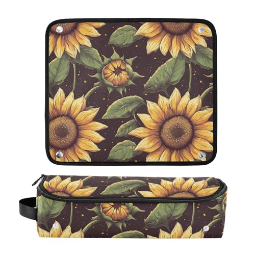 Bolsa de viaje resistente al calor con estampado retro de girasol para herramientas de cabello como planchas y rizadores miniatura 3