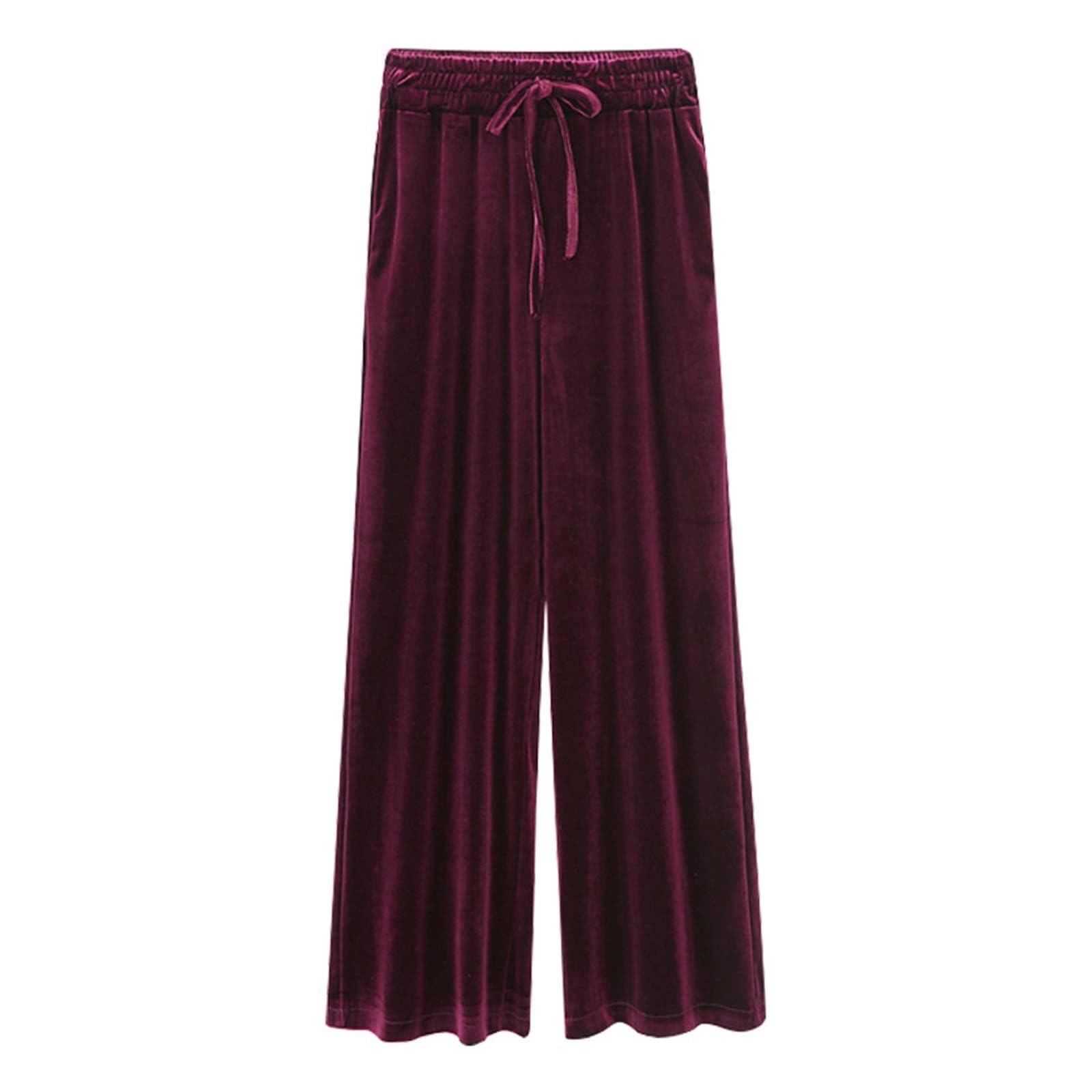 Womens Velvet Wide Leg Pants Elastic High Waisted Loose Palazzo Casual Long Flowy Business Work Straight Leg Trousers