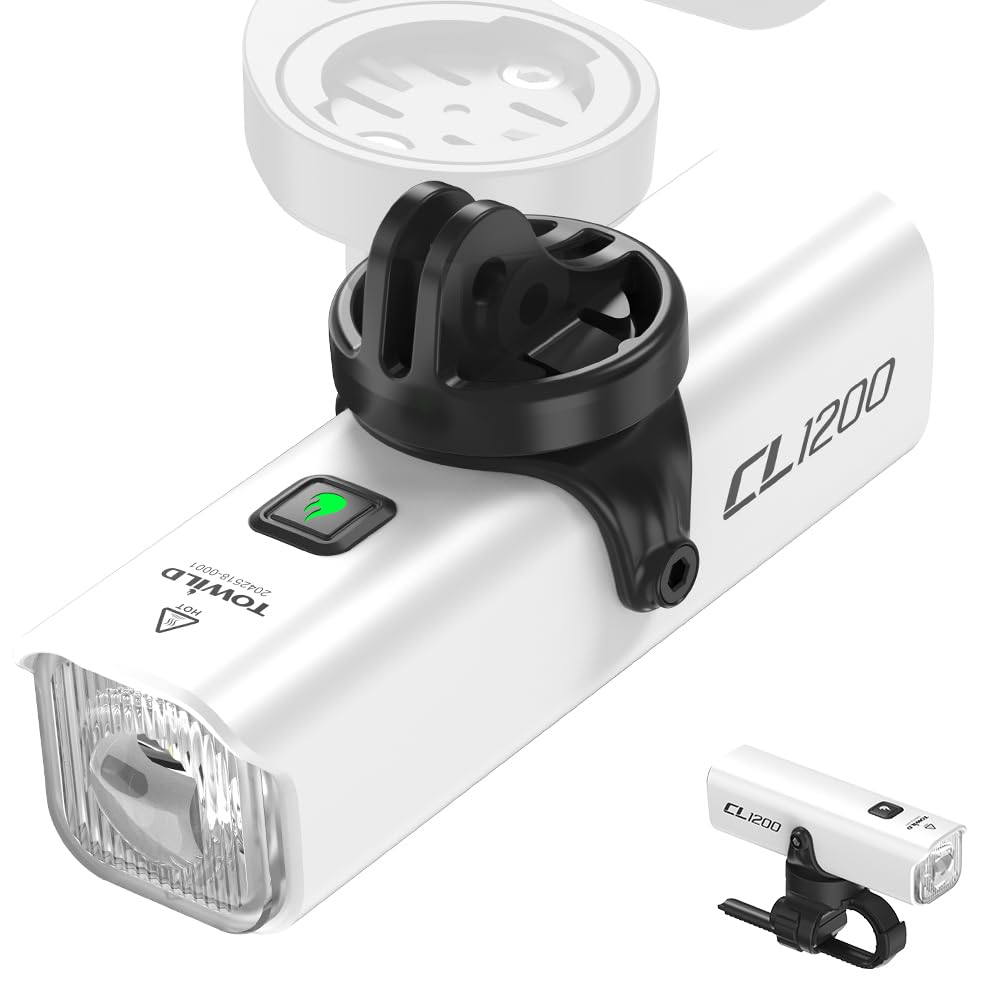 towild Ciclismo Luci Bici Luce Anteriore della Bicicletta, Bici fari 1200 Lumen 5000mAh Ricaricabile Installazione inversa Type-C IPX-6 Impermeabile 5 modalità Luci Bicicletta Led Ciclo Faro