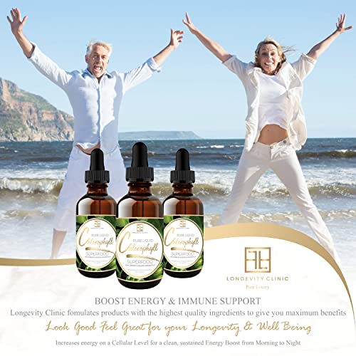 Longevity Clinic Liquid Chlorophyll Drops - 6000Mg- 120 Serving - Provides Organic Energy Boost Total Immune Support Smooth Skin With Multiple Health Benefits, Made In Usa 100 Percent Natural #TOP6