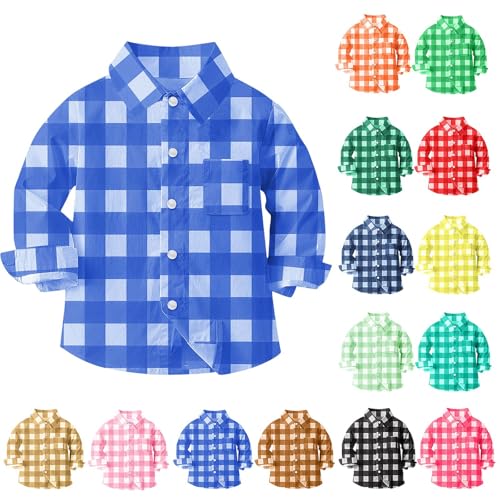 Boys Plaid Button Down Shirts Kids Loose Long Sleeve Lapel Cute Girls Casual 2025 Fall Tops for 0-8 Years2