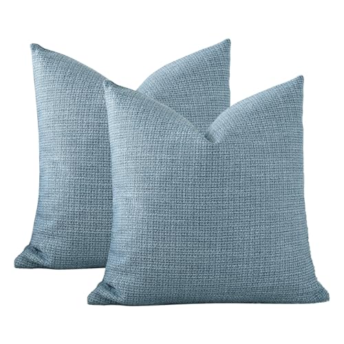 OTOSTAR Pack of 2 Throw Pillow Covers 24x24 Inch Linen Blue Pillowcases Farmhouse Decorative Solid Pillow Covers 60x60 cm Square Cushion Case for Home Decor Sofa Couch Bed (Blue) by OTOSTAR - Used condition - Image 7