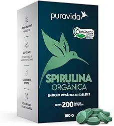 Spirulina Orgânica de 500 mg com 200 Tabletes de 100g-Pura Vida
