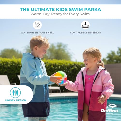 Delfina Kids Swim Parka Age 9–14 Years, Removable Sleeves Unisex Youth Swim Jacket, Water & Wind-Resistant Fleece-Lined Poolside Parka | Hood & Double Zipper | Pink - image 6