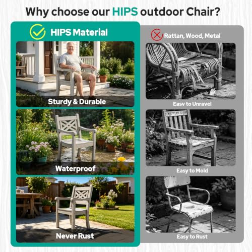 Image of Psilvam Outdoor Patio Dining Chair, Poly Lumber Cross Back Arm Chair, Gray