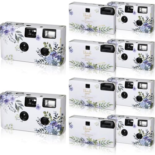 Kanayu 10 Pack Disposable Camera for Wedding Floral 35mm Single Use Film Camera with Flash One Time Use Camera for Anniversary Concert Travel Camp Party Supply Gift Honeymoon(Blue Poppy)