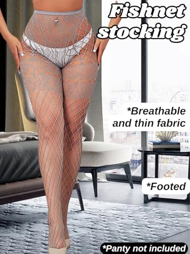 Image of ChiaoLezhee Sexy Wide Fishnet Tights, Floral Lace Garter Stockings For Women, Fishnets Fish Net Fits 0-18