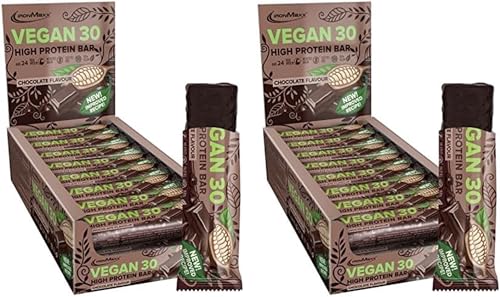 IronMaxx Vegan 30 Proteinriegel - Chocolate Flavour 24 x 35g | Veganer High Protein Eiweißriegel zuckerarm, sojafrei und palmölfrei (Packung mit 2)