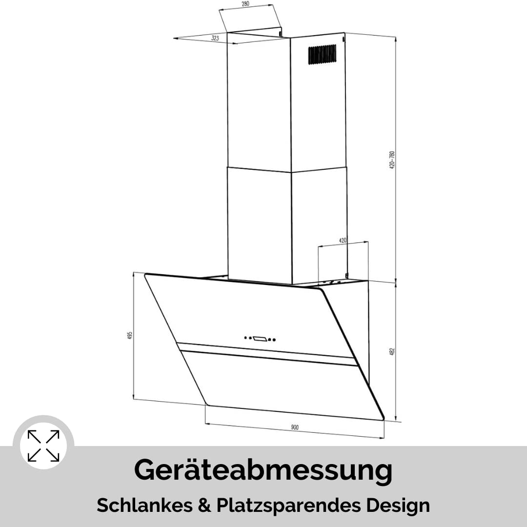 WOLKENSTEIN S4-90A++WTZ okap kuchenny skośny wyciąg z powietrza obiegowego szkło białe 90 cm W
